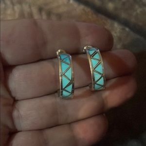Zuni turquoise inlay hoop earrings